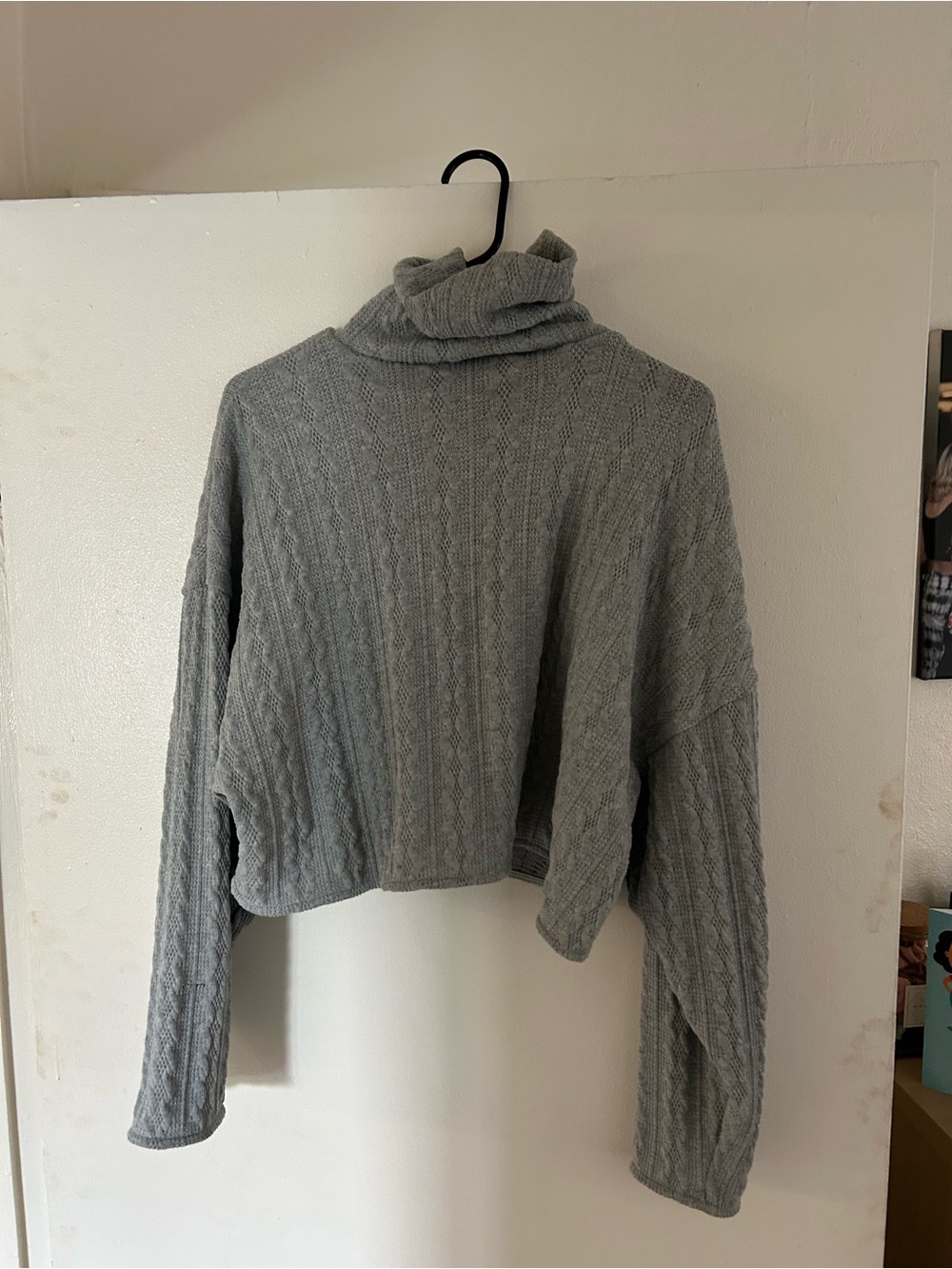 Lulu's Light Gray Cable Knit Cropped Turtleneck Sweater